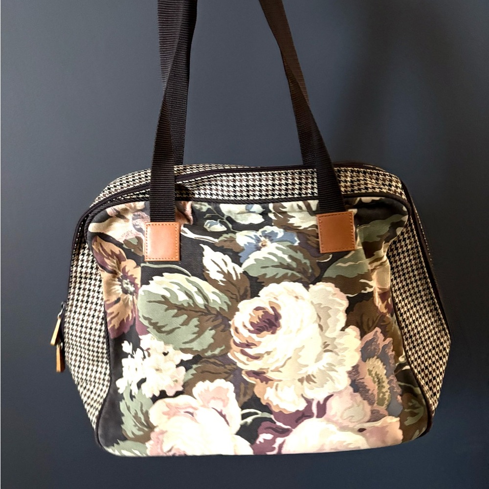Vintage Garden Floral Zipper Shoulder Tote Bag